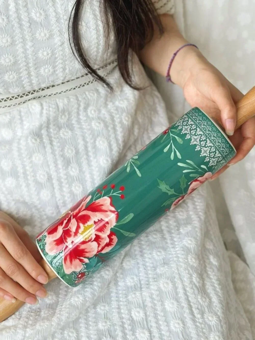 Pioneer Woman Ceramic rolling pin vintage floral pattern